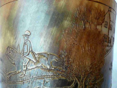 SCRIMSHAW ENGRAVED HORN CUP FOX HUNT HOUNDS LATE GEORGIAN EARLY VICTORIAN - ADDITIONAL PHOTO 3
