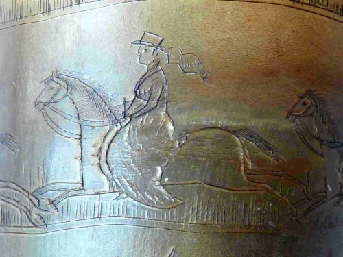 SCRIMSHAW ENGRAVED HORN CUP FOX HUNT HOUNDS LATE GEORGIAN EARLY VICTORIAN - ADDITIONAL PHOTO 6