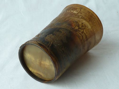 SCRIMSHAW ENGRAVED HORN CUP FOX HUNT HOUNDS LATE GEORGIAN EARLY VICTORIAN - ADDITIONAL PHOTO 12