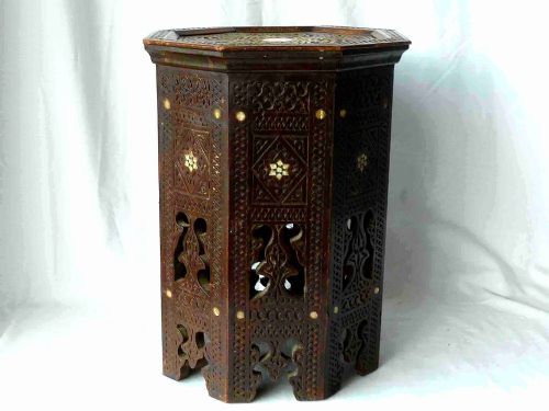 anglo indian carved teak mother of pearl inlaid octagonal table moorish - CATEGORY: ANTIQUE TABLES - DATED 1880
