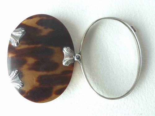 GEORGIAN SILVER TORTOISESHELL HORN OVAL MAGNIFYING GLASS LENS LOUPE - ADDITIONAL PHOTO 1