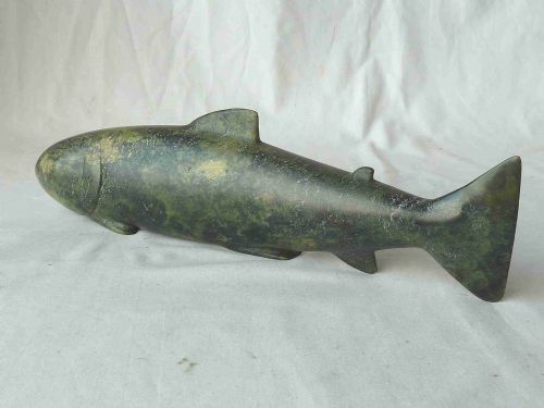 LARGE 30CM INUIT ESKIMO CARVING STONE FISH SALMON GREENSTONE SOAPSTONE SCULPTURE - ADDITIONAL PHOTO 1