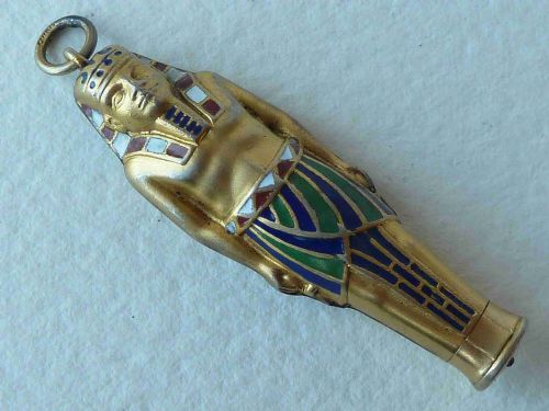 EGYPTIAN PHARAOH NOVELTY SILVER ENAMEL PROPELLING PENCIL FOB PENDANT