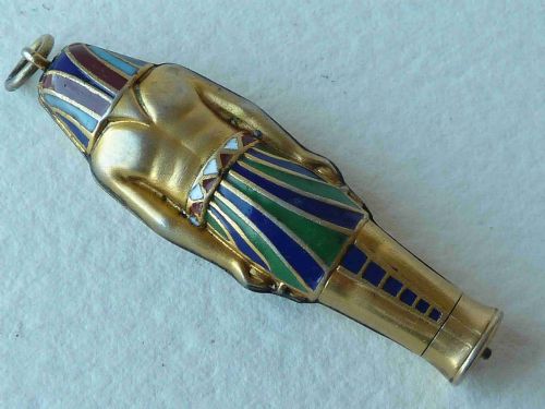 EGYPTIAN PHARAOH NOVELTY SILVER ENAMEL PROPELLING PENCIL FOB PENDANT - ADDITIONAL PHOTO 2