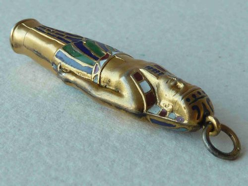 EGYPTIAN PHARAOH NOVELTY SILVER ENAMEL PROPELLING PENCIL FOB PENDANT - ADDITIONAL PHOTO 3