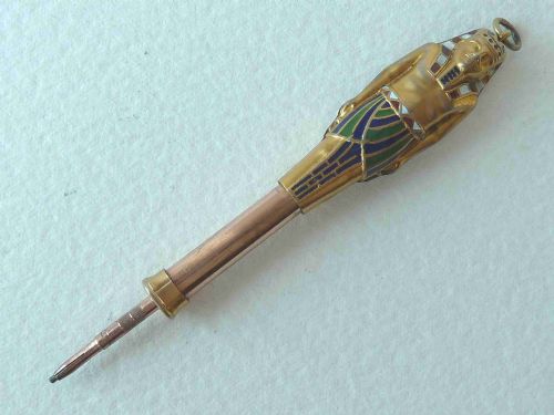 EGYPTIAN PHARAOH NOVELTY SILVER ENAMEL PROPELLING PENCIL FOB PENDANT - ADDITIONAL PHOTO 4