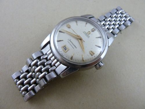 Omega Seamaster Automatic 355 Bumper Calendar Stainless Steel Rice Bead Bracelet Watch 1952
