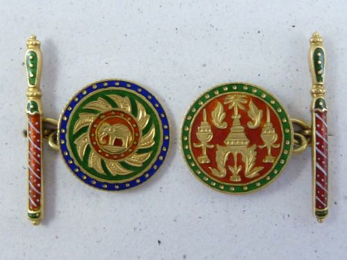 rama iv baht gold enamel coin cufflinks thailand - CATEGORY: ANTIQUE JEWELLERY - DATED 1860