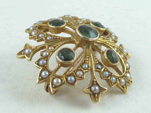 VICTORIAN 15K GOLD PENDANT BROOCH SPLIT SEED PEARLS PERIDOT BOXED HALLMARKED - ADDITIONAL PHOTO 1