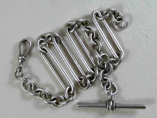 STERLING SILVER ALBERT POCKET WATCH GIANT TROMBONE LINK CHAIN 1899 - ADDITIONAL PHOTO 4