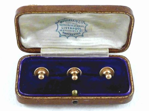 victorian 18k yellow gold boxed shirt collar dress studs set 3 - CATEGORY: ANTIQUE JEWELLERY - DATED 1900