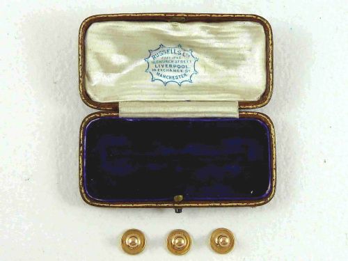 VICTORIAN 18K YELLOW GOLD BOXED SHIRT COLLAR DRESS STUDS SET 3 - ADDITIONAL PHOTO 1