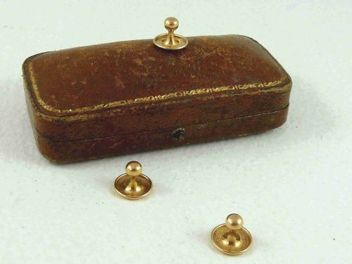 VICTORIAN 18K YELLOW GOLD BOXED SHIRT COLLAR DRESS STUDS SET 3 - ADDITIONAL PHOTO 2