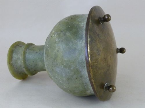 HUQQA HOOKAH VASE WATER PIPE GREEN SOAPSTONE BRASS INDIAN MUGHAL - ADDITIONAL PHOTO 7