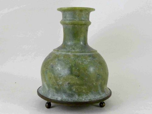 HUQQA HOOKAH VASE WATER PIPE GREEN SOAPSTONE BRASS INDIAN MUGHAL - ADDITIONAL PHOTO 1