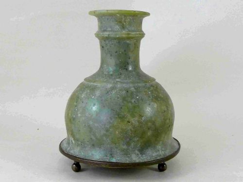 HUQQA HOOKAH VASE WATER PIPE GREEN SOAPSTONE BRASS INDIAN MUGHAL - ADDITIONAL PHOTO 2