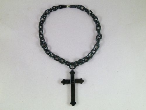 HAND CARVED WHITBY JET CROSS PASTE CHAIN NECKLACE VICTORIAN - ADDITIONAL PHOTO 1
