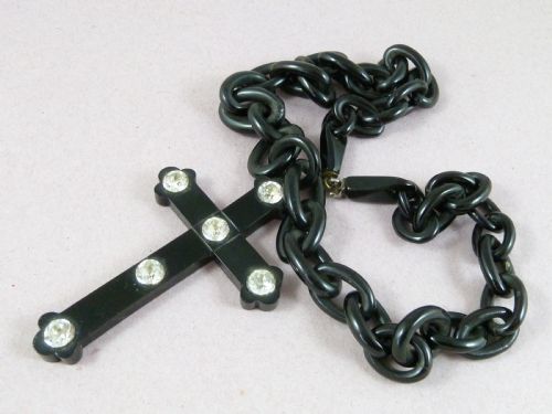 HAND CARVED WHITBY JET CROSS PASTE CHAIN NECKLACE VICTORIAN - ADDITIONAL PHOTO 2