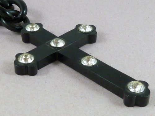 HAND CARVED WHITBY JET CROSS PASTE CHAIN NECKLACE VICTORIAN - ADDITIONAL PHOTO 4