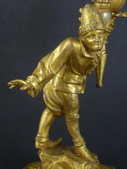 PAIR ORMOLU CANDELABRA RENAISSANCE REVIVAL FIGURAL MEDIEVALIST GILT BRONZE CANDLESTICKS - ADDITIONAL PHOTO 2