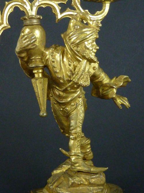 PAIR ORMOLU CANDELABRA RENAISSANCE REVIVAL FIGURAL MEDIEVALIST GILT BRONZE CANDLESTICKS - ADDITIONAL PHOTO 6