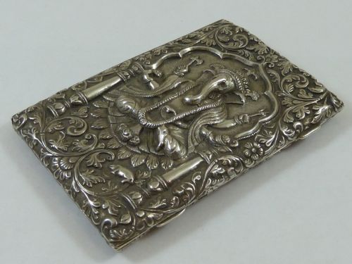 ANGLO INDIAN REPOUSSE SILVER CIGARETTE CASE GANESH CUTCH ELEPHANT - ADDITIONAL PHOTO 4