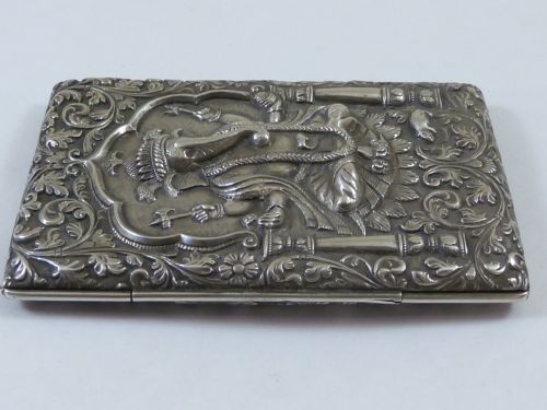 ANGLO INDIAN REPOUSSE SILVER CIGARETTE CASE GANESH CUTCH ELEPHANT - ADDITIONAL PHOTO 5