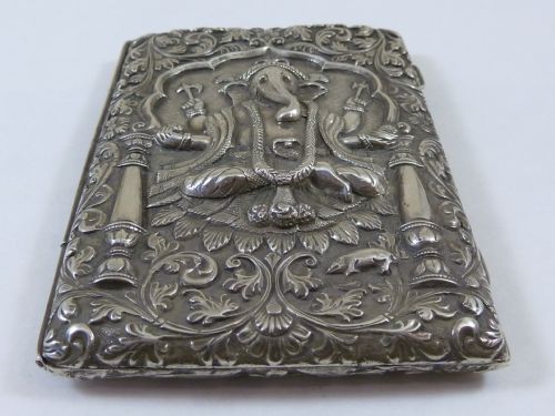 ANGLO INDIAN REPOUSSE SILVER CIGARETTE CASE GANESH CUTCH ELEPHANT - ADDITIONAL PHOTO 6