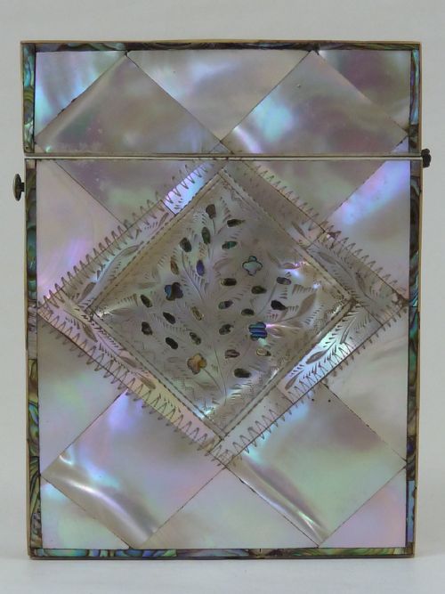 ENGLISH VICTORIAN MOP ABALONE VISITING CALLING CARD CASE MOTHER OF PEARL TREE OF LIFE - ADDITIONAL PHOTO 1