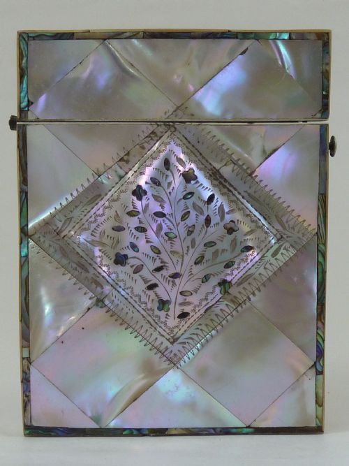 ENGLISH VICTORIAN MOP ABALONE VISITING CALLING CARD CASE MOTHER OF PEARL TREE OF LIFE - ADDITIONAL PHOTO 2