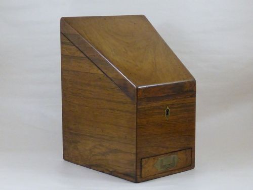 ROSEWOOD DESK TOP STATIONARY WRITING CABINET MAKERS LABEL F WALLER - ADDITIONAL PHOTO 1