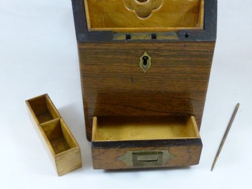 ROSEWOOD DESK TOP STATIONARY WRITING CABINET MAKERS LABEL F WALLER - ADDITIONAL PHOTO 5