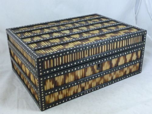 anglo indian ceylon porcupine quill box jewellery treasure bone ebony - CATEGORY: ANTIQUE BOXES - DATED 1900