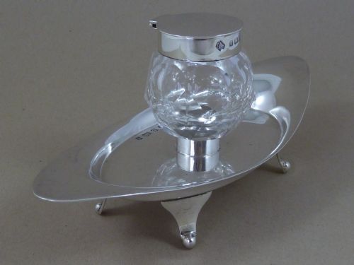 ASPREY ENGLISH SILVER INKWELL INKSTAND HALLMARKED 1908 ANTIQUE - ADDITIONAL PHOTO 1