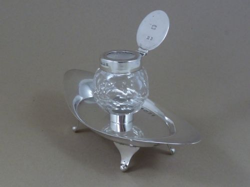 ASPREY ENGLISH SILVER INKWELL INKSTAND HALLMARKED 1908 ANTIQUE - ADDITIONAL PHOTO 2