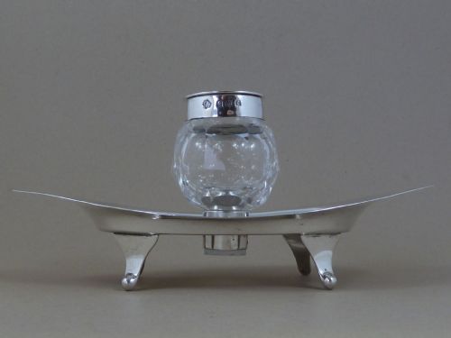 ASPREY ENGLISH SILVER INKWELL INKSTAND HALLMARKED 1908 ANTIQUE - ADDITIONAL PHOTO 8