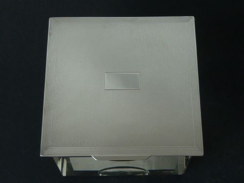 EXTRA LARGE ART DECO INKWELL 1936 SILVER GLASS ENGINE ENGRAVED - ADDITIONAL PHOTO 2