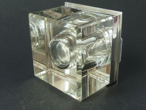 EXTRA LARGE ART DECO INKWELL 1936 SILVER GLASS ENGINE ENGRAVED - ADDITIONAL PHOTO 8
