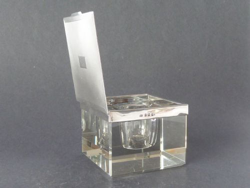 EXTRA LARGE ART DECO INKWELL 1936 SILVER GLASS ENGINE ENGRAVED - ADDITIONAL PHOTO 9