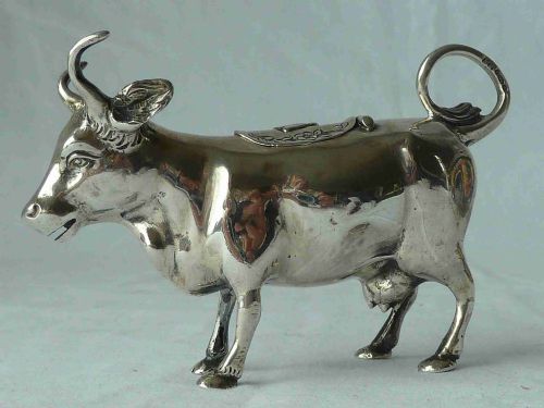 cow creamer german novelty 930 silver cream jug model - CATEGORY: ANTIQUE SILVER - DATED 1900