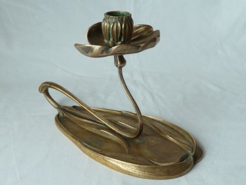 GEORGES DE FEURE ART NOUVEAU CHAMBERSTICK SILVERED BRONZE FRENCH CANDLESTICK - ADDITIONAL PHOTO 2