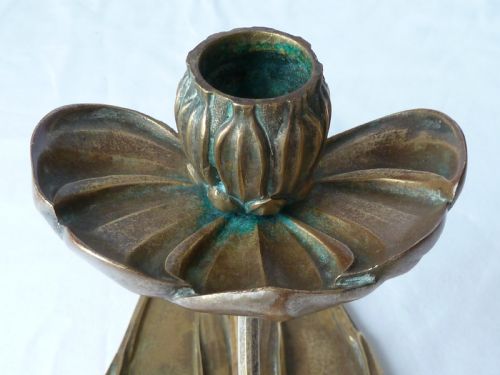 GEORGES DE FEURE ART NOUVEAU CHAMBERSTICK SILVERED BRONZE FRENCH CANDLESTICK - ADDITIONAL PHOTO 5