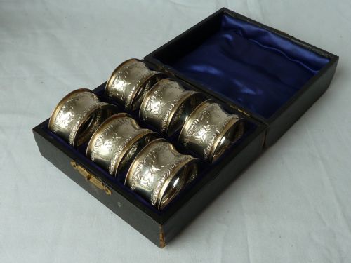 victorian boxed set six numbered sterling silver napkin rings hallmarked 1900 - CATEGORY: ANTIQUE SILVER - DATED 1900