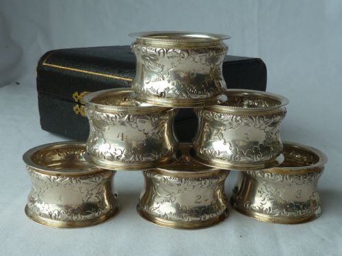VICTORIAN BOXED SET SIX NUMBERED STERLING SILVER NAPKIN RINGS HALLMARKED 1900 - ADDITIONAL PHOTO 2