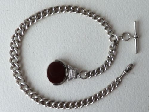 victorian 155 40cm 97g solid silver pocket watch albert chain fob birmingham 1891 - CATEGORY: ANTIQUE JEWELLERY - DATED 1890