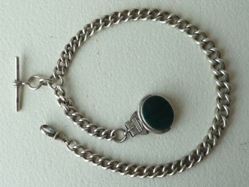 VICTORIAN 155 40CM 97G SOLID SILVER POCKET WATCH ALBERT CHAIN FOB BIRMINGHAM 1891 - ADDITIONAL PHOTO 1