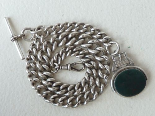 VICTORIAN 155 40CM 97G SOLID SILVER POCKET WATCH ALBERT CHAIN FOB BIRMINGHAM 1891 - ADDITIONAL PHOTO 4