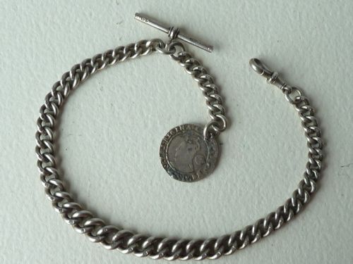victorian 135 34cm 65g solid silver pocket watch albert chain fob birmingham 1898 - CATEGORY: ANTIQUE JEWELLERY - DATED 1890
