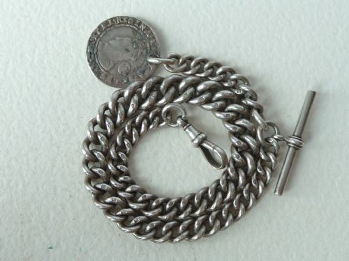 VICTORIAN 135 34CM 65G SOLID SILVER POCKET WATCH ALBERT CHAIN FOB BIRMINGHAM 1898 - ADDITIONAL PHOTO 3