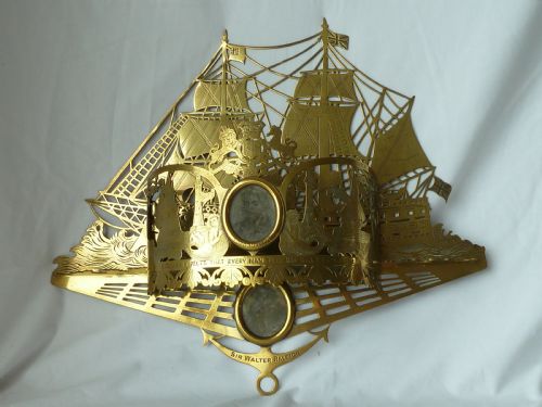 LARGE VICTORIAN CAST SHEET BRASS NELSON VICTORY CENTENARY HMS THUNDERER WALL POCKET - ADDITIONAL PHOTO 1